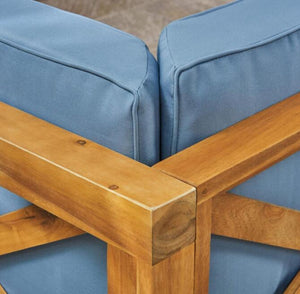 English Elm Brava Acacia Wood Outdoor Sectional Chair with Cross-back Slat Seat for Patio Decks Blue 64492.00BLU