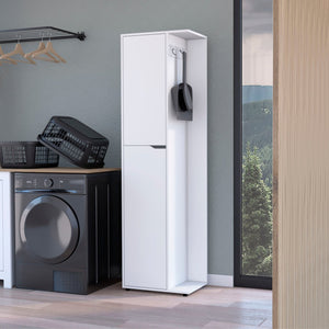 English Elm White Broom Cabinet 2-Door with Fixed Shelves, Tall 71.3" Organizer for Mops, Cleaning Supplies, Durable White Finish B062S00369