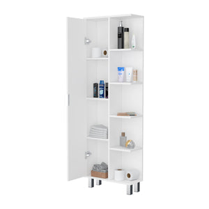 English Elm White 1-Door Linen Cabinet with 9 Shelves, 62.9" Tall White Bathroom Storage Organizer, Elegant B062P175039