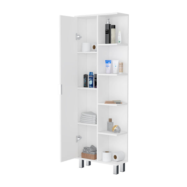 English Elm White 1-Door Linen Cabinet with 9 Shelves, 62.9" Tall White Bathroom Storage Organizer, Elegant B062P175039