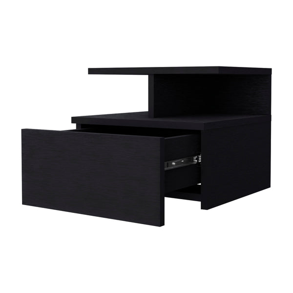 English Elm Mason Wenge 1-Drawer Floating Nightstand with 2-Tier Shelf, Wall-Mount Storage & Easy Setup - Sleek Bedroom Organizer B062P175086
