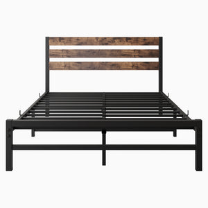 English Elm Full Rustic Platform Bed Frame with Vintage Wood Headboard & Footboard, Sturdy Metal Slats, Storage-Friendly, No Box Spring Needed W84084262