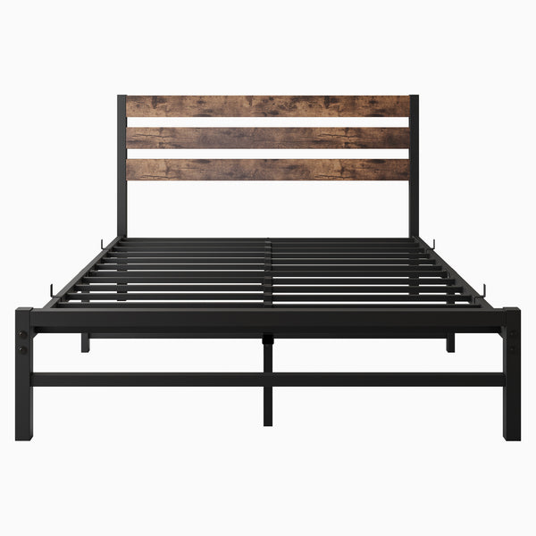 English Elm Full Rustic Platform Bed Frame with Vintage Wood Headboard & Footboard, Sturdy Metal Slats, Storage-Friendly, No Box Spring Needed W84084262