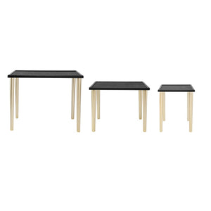English Elm Set of 3 Rattan Nesting Tables with Gold Legs Bohemian Modern Living Room Accent W2078P175317