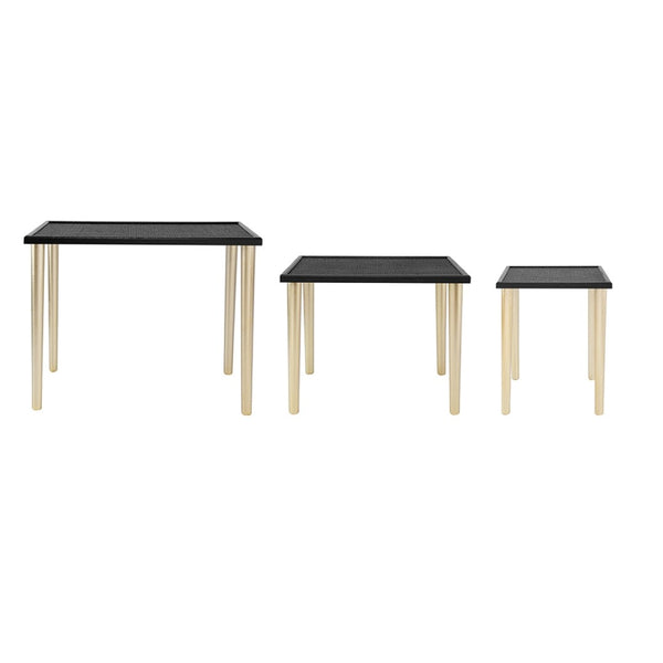 English Elm Set of 3 Rattan Nesting Tables with Gold Legs Bohemian Modern Living Room Accent W2078P175317