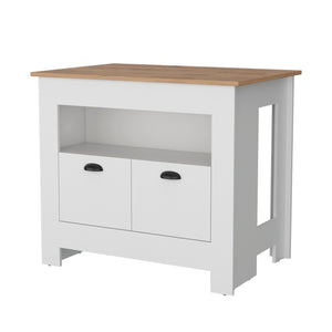 English Elm White 2-Door Kitchen Island with 3 Shelves, Top Display Shelf, Spacious Storage & Elegant White Finish B062P175037