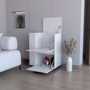 English Elm White 2-Cabinet Bar Cart with 4 Shelves, Wheels for Mobility, Elegant White Finish, Storage Solution B062P175067