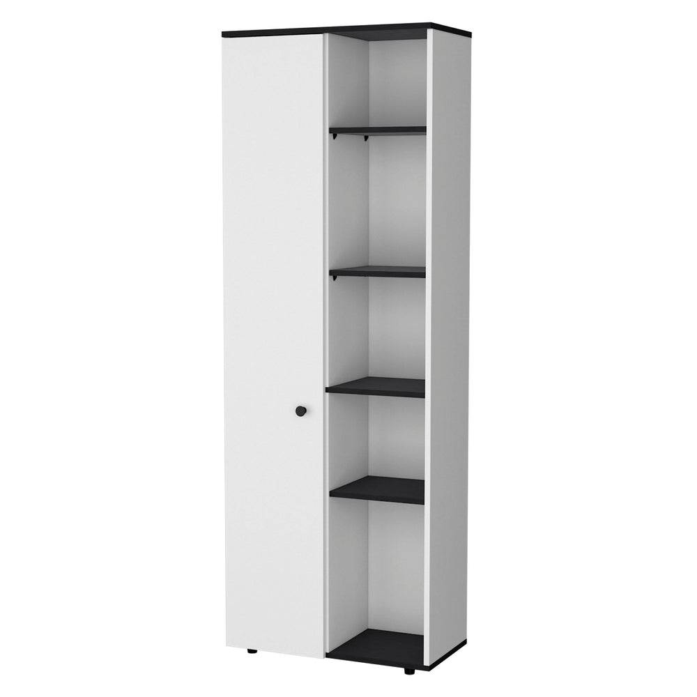 English Elm White 1-Door Multistorage Kitchen Pantry with 10 Shelves, White & Wenge Finish, Durable Manufactured Wood, Slim 66.9" H Compact Design B062P175070