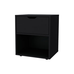 English Elm Wenge Nightstand with Drawer and Open Shelf — Sleek Manufactured Wood Bedside Table for Stylish Organization and Durable Elegance B062P175060