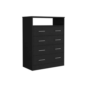 English Elm Peru Four Drawer Dresser with Superior Top and Open Shelf, Sturdy Particle Board, Modern Hardware Black 47.2 L x 21.7 W x 4.7 H B070S00154