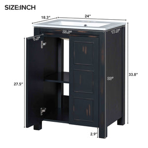 English Elm 48" Vintage Style Bathroom Vanity Cabinet with Ceramic Sink, Soft-Close Doors, Adjustable Shelf, Espresso Finish N729P000003P