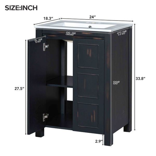 English Elm 48" Vintage Style Bathroom Vanity Cabinet with Ceramic Sink, Soft-Close Doors, Adjustable Shelf, Espresso Finish N729P000003P