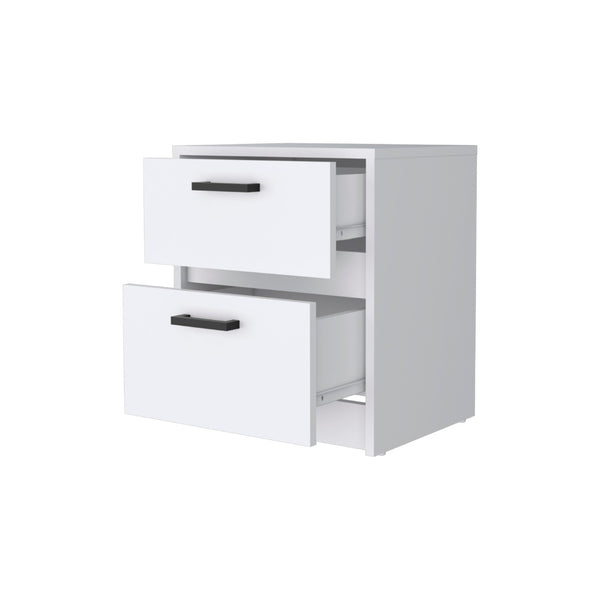 English Elm White Modern 2-Drawer Nightstand - Stylish Storage Solution For A Serene Bedroom Retreat B062P175087-GIGA