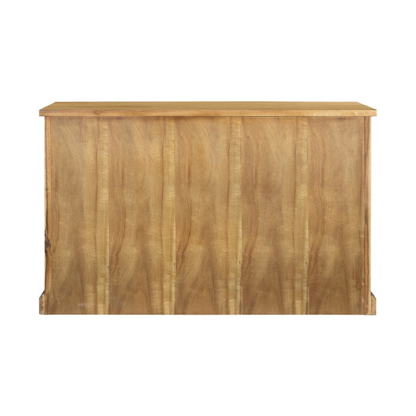 English Elm 50x26x31" Solid Acacia Writing Desk with Glass Cabinet Door Bold Painted Finish Natural Wood+Brown W2078P175452