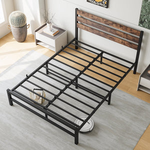 English Elm Full Rustic Platform Bed Frame with Vintage Wood Headboard & Footboard, Sturdy Metal Slats, Storage-Friendly, No Box Spring Needed W84084262