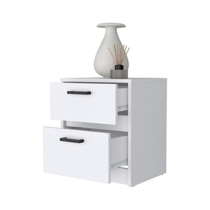English Elm White Modern 2-Drawer Nightstand - Stylish Storage Solution For A Serene Bedroom Retreat B062P175087-GIGA