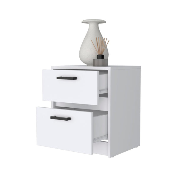 English Elm White Modern 2-Drawer Nightstand - Stylish Storage Solution For A Serene Bedroom Retreat B062P175087-GIGA