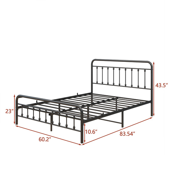 English Elm Metal Victorian Platform Bed Frame Queen with Headboard & Footboard, Under-Bed Storage, No Box Spring Needed, Sturdy 450lb Capacity, Black W840P311301