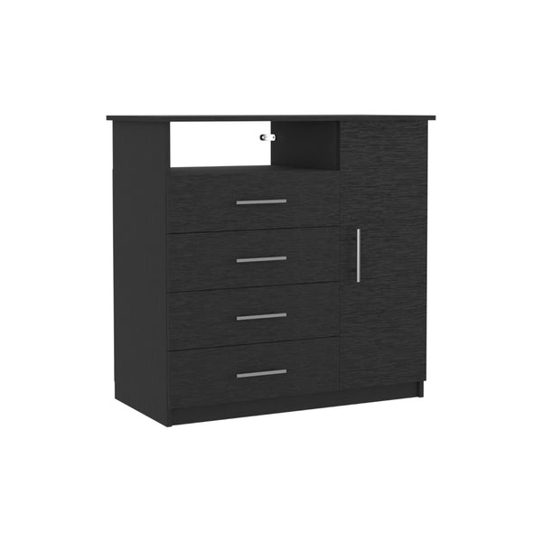 English Elm Peru Four Drawer Dresser with Cabinet and Open Shelf Contemporary Bedroom Storage B070S00150