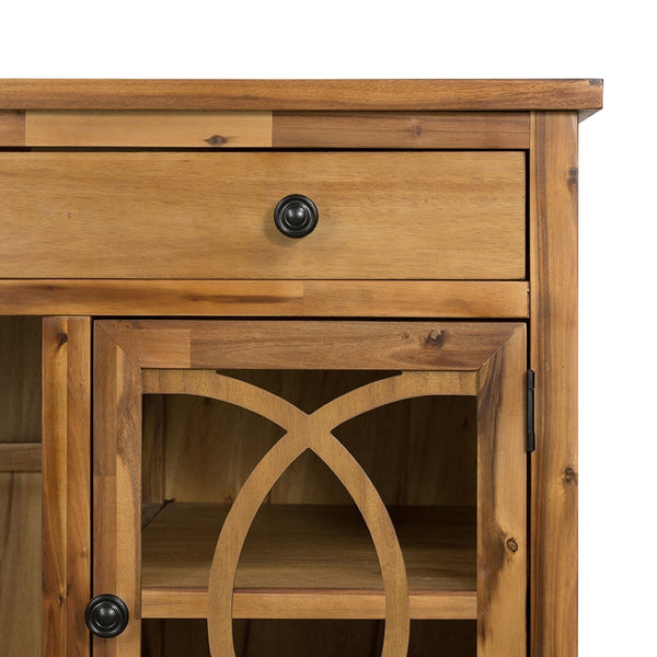 English Elm 50x26x31" Solid Acacia Writing Desk with Glass Cabinet Door Bold Painted Finish Natural Wood+Brown W2078P175452