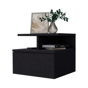 English Elm Mason Wenge 1-Drawer Floating Nightstand with 2-Tier Shelf, Wall-Mount Storage & Easy Setup - Sleek Bedroom Organizer B062P175086