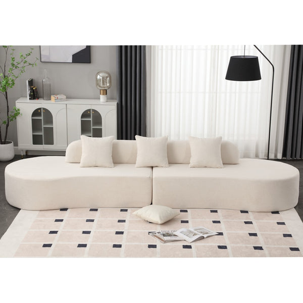 English Elm [New] Modern Curved Combination Sofa - Plush Terrycloth, Minimalist Design, No Assembly, 3 Pillows, Beige W2108S00023-GIGA