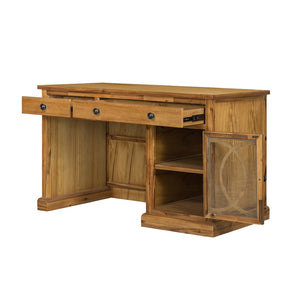 English Elm 50x26x31" Solid Acacia Writing Desk with Glass Cabinet Door Bold Painted Finish Natural Wood+Brown W2078P175452