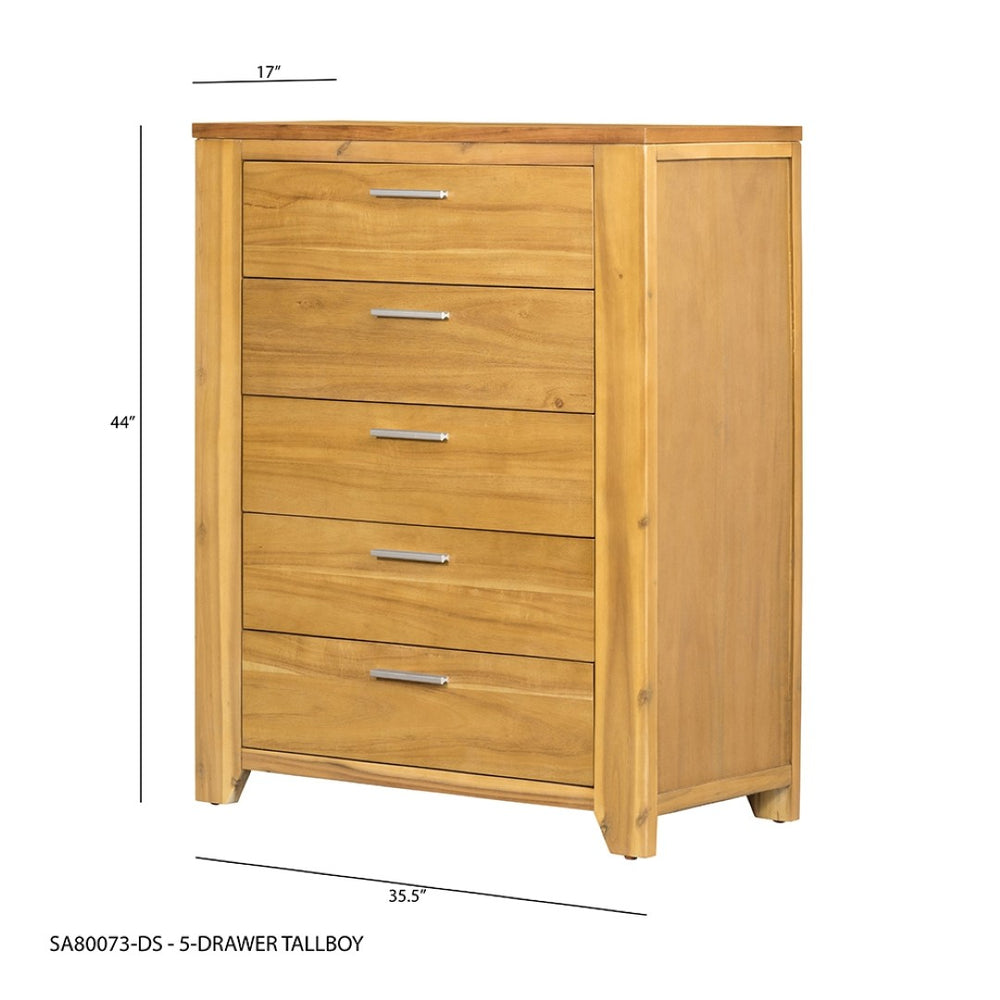 English Elm 35.4x17.3x44" 5-drawer Dresser Acacia Wood Mortise Joinery Contemporary Bedroom Storage W2078P175473