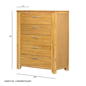 English Elm 35.4x17.3x44" 5-drawer Dresser Acacia Wood Mortise Joinery Contemporary Bedroom Storage W2078P175473