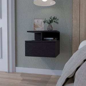 English Elm Mason Wenge 1-Drawer Floating Nightstand with 2-Tier Shelf, Wall-Mount Storage & Easy Setup - Sleek Bedroom Organizer B062P175086