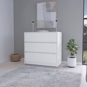 English Elm White 3-Drawer Dresser with Sleek White Finish, Spacious Storage & Chic Top Display for Any Room B062P175075
