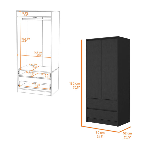 English Elm Wenge 2-Drawer Armoire with Hanging Rod and Spacious Drawers — Space-Saving Elegant Bedroom Storage B062S00373
