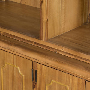 English Elm 53x19x83" Tall Farmhouse Cabinet Solid Acacia Wood Grain Vertical Storage Entryway Natural Wood+Brown W2078S00010