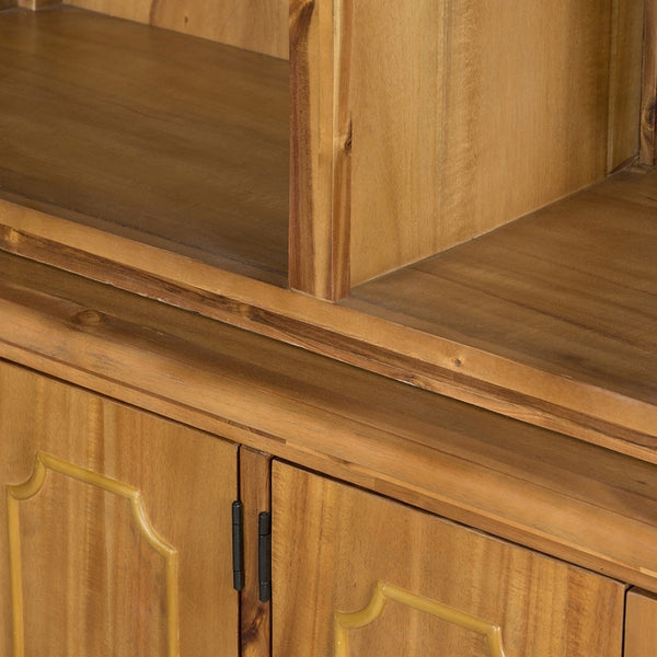 English Elm 53x19x83" Tall Farmhouse Cabinet Solid Acacia Wood Grain Vertical Storage Entryway Natural Wood+Brown W2078S00010