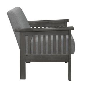 English Elm Gray Lewiston Accent Chair Antique Gray Solid Wood Mission Arms Vertical Slat Design, Linen-Like Upholstery, 27.5x31x32" B011P175437
