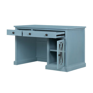 English Elm 50x26x31" Solid Acacia Writing Desk with Glass Cabinet Door Bold Painted Finish Blue W2078P175450