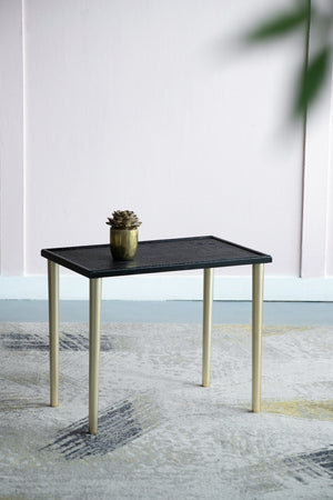 English Elm Set of 3 Rattan Nesting Tables with Gold Legs Bohemian Modern Living Room Accent W2078P175317