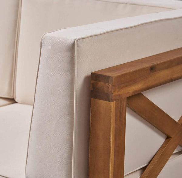 English Elm Christopher Knight Home® - Brava Contemporary 2-Seater Sectional Loveseat Set With Coffee Table - Handcrafted Acacia Frame, Beige 64491.00-64492.00BGE-64496.00