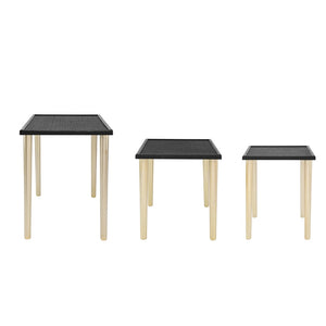 English Elm Set of 3 Rattan Nesting Tables with Gold Legs Bohemian Modern Living Room Accent W2078P175317
