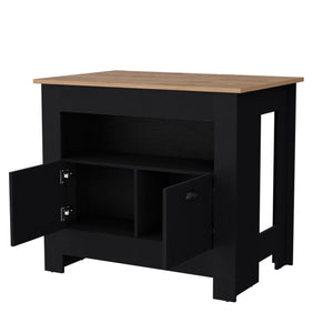 English Elm Wenge Two-Door Kitchen Island with 3 Shelves, Elegant Wenge Finish, Ample Storage & Display Space B062P175038