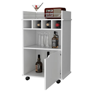 English Elm Hannah White 1-Door Bar Cart with Wheels, Engineered Wood Storage, 4 Bottle Holders & Shelf for Entertaining B062P175047