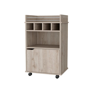 English Elm Macadamia 1-Door Bar Cart with Wheels, Engineered Wood Storage, 4 Bottle Holders & Shelf — Stylish Mobility and Organization B062P175049