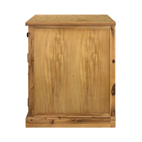 English Elm 50x26x31" Solid Acacia Writing Desk with Glass Cabinet Door Bold Painted Finish Natural Wood+Brown W2078P175452