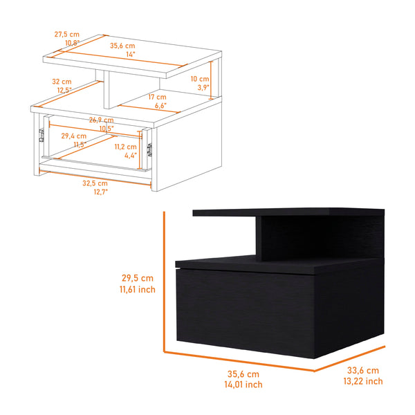 English Elm Mason Wenge 1-Drawer Floating Nightstand with 2-Tier Shelf, Wall-Mount Storage & Easy Setup - Sleek Bedroom Organizer B062P175086