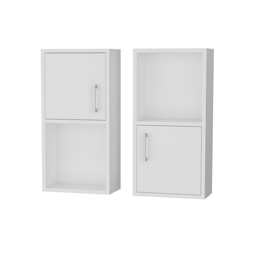 English Elm White 2 Bathroom Medicine Cabinets with Open Shelf, Manufactured Wood, Sleek Handles, Chic Storage Solution B062P175072