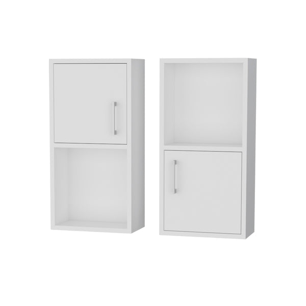 English Elm White 2 Bathroom Medicine Cabinets with Open Shelf, Manufactured Wood, Sleek Handles, Chic Storage Solution B062P175072