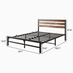 English Elm Queen Platform Bed Frame with Rustic Wood Headboard & Footboard, Metal Slats, Storage Space, No Box Spring Needed W84084264