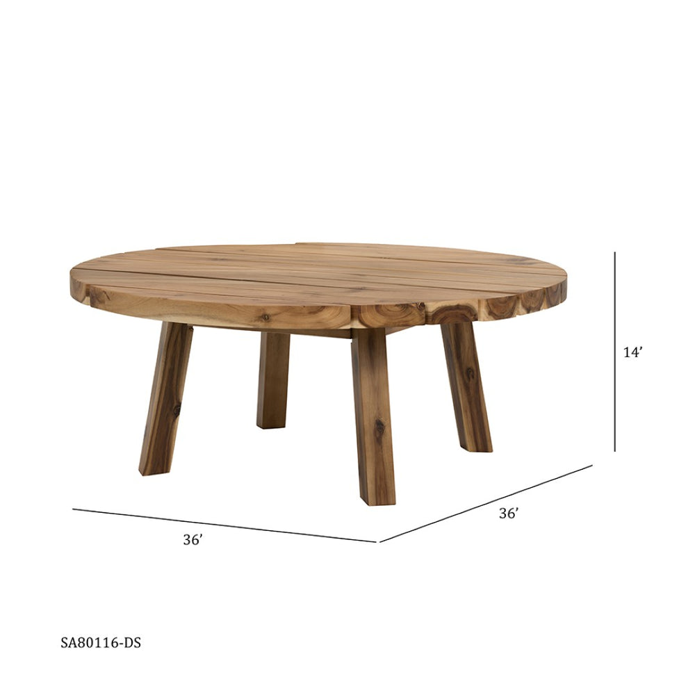 English Elm D35.6x14.6" Round Solid Acacia Wood Coffee Table Low Profile Organic Living Room W2078P175581