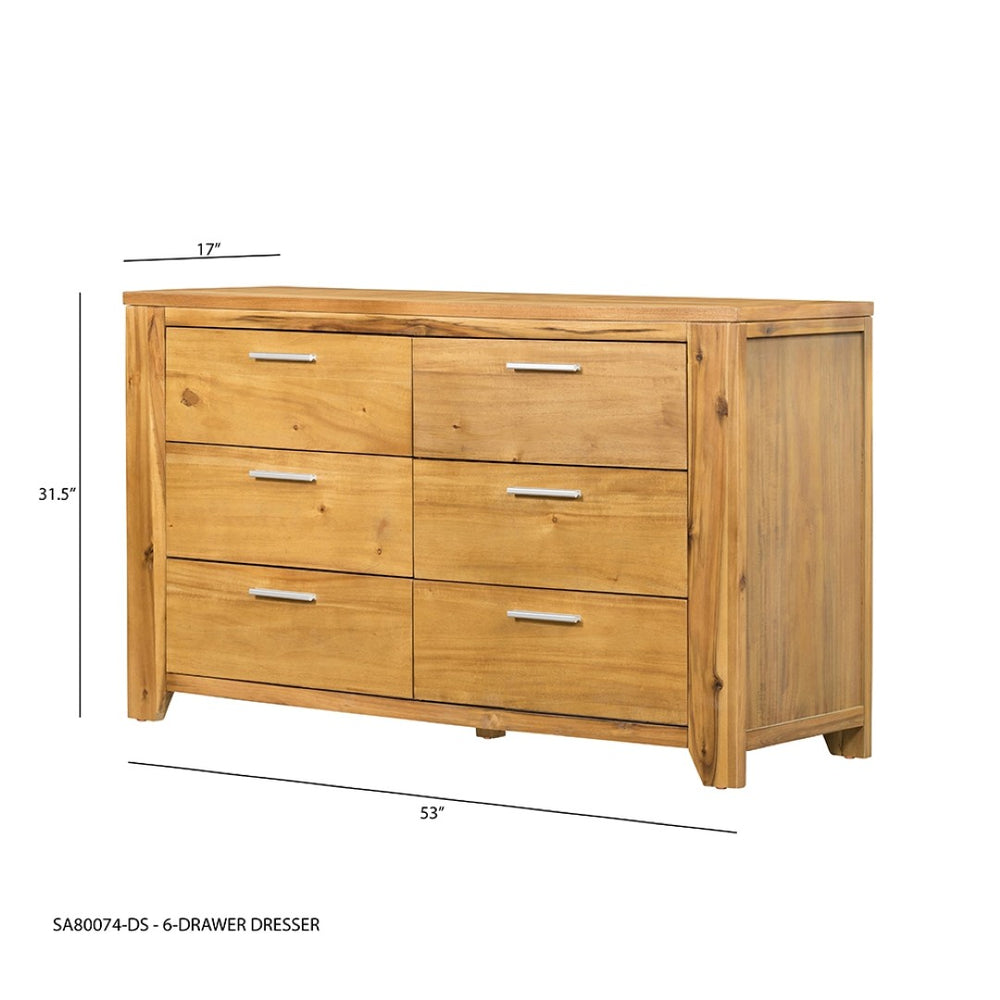 English Elm 53x17x31.5" 6-drawer Dresser Solid Acacia and Mdf Wide Low Profile Bedroom Storage W2078P175465