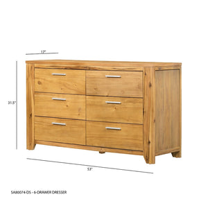 English Elm 53x17x31.5" 6-drawer Dresser Solid Acacia and Mdf Wide Low Profile Bedroom Storage W2078P175465